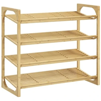Abbildung von HOMCOM Schuhregal aus Bambus, für 12 Paar Schuhe, Schuhaufbewahrungs Organizer 1 tlg., Wohnzimmer, Naturholz