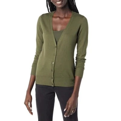 Abbildung von Amazon Essentials Damen Leichter Cardigan mit V Ausschnitt (in Übergröße erhältlich), Olivgrün, L