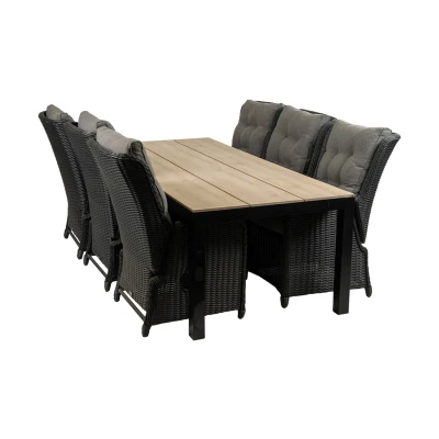 Abbildung von 7 teilige Gartengarnitur 225 cm, Rattan Mystic Grau &amp; Polywood Dublin / Limasol 4 Jahreszeiten Gartenmöbel