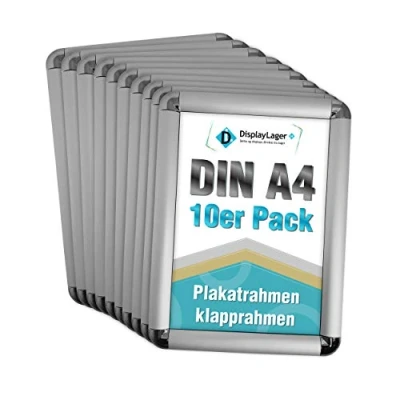 Abbildung von DisplayLager, Dänische Qualität 10&#039;er Sparpack Silber DIN A4 Rondo Klapprahmen mit 25mm Aluminium Profil, Entspiegelter Schutzscheibe, Befestigungsmaterial