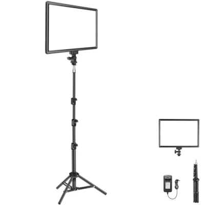 Abbildung von NEEWER 13&quot; LED Videolicht Panel Studiolicht Set mit Stativ, dimmbar Bi Farbe Key Light 3200 5600K, CRI97+ für Streaming Fotografie Podcasts Aufnehmen, 2400 Lux/0,5m, 8000mAh Akku, NL 192AI