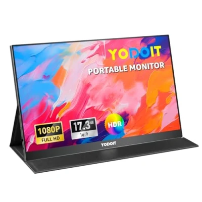 Abbildung von Yodoit Tragbarer Monitor 17,3 Zoll 100% sRGB 1920 x 1080 FHD Bildschirm IPS Display mit USB Typ C eingebauten Lautsprechern für PC, Laptop, MacBook, Xbox, PS 3/4/5, Switch und TV