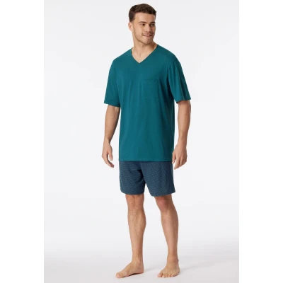 Abbildung von Schiesser Vausschnitt Nachtwäsche Set, Herren, Größe: 48, Jeansblau