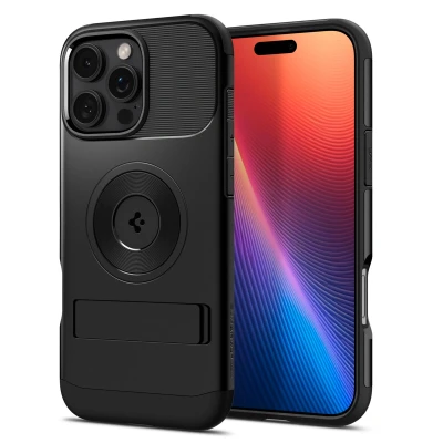Abbildung von Apple iPhone 16 Pro Hülle MagSafe Kunststoff Spigen Hard Case/Backcover Handyhülle Schwarz Shockproof/Stoßfest
