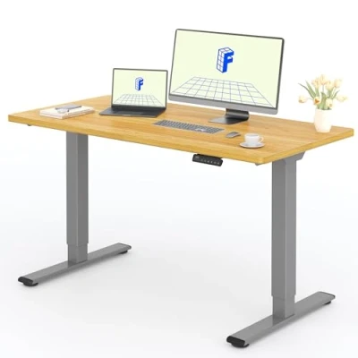 Abbildung von FLEXISPOT Elektrisch Höhenverstellbarer Schreibtisch (140 x 80 cm) Einteilige Tischplatte, 2 Fach Teleskop, Sitz &amp; Stehpult mit Memory Steuerung (ahorn, grau Gestell)