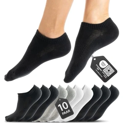 Abbildung von HELDENWERK Sneaker Socken Damen &amp; Herren 10 Paar I Kurze Sneakersocken OEKOTEX zertifiziert mit atmungsaktiver Baumwolle Kurzsocken Set Unisex Sportsocken (6x schwarz, 2x weiß, grau)