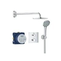 Abbildung von GROHE Grohtherm Brauseset mit quadratischem Thermostat, Unterputzdose, Rainshower Kopfbrausegarnitur und Handbrause
