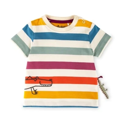 Abbildung von sigikid Happy Crocodile Tshirt print für Kinder, Größe: 68, Ecru bunt gestreift