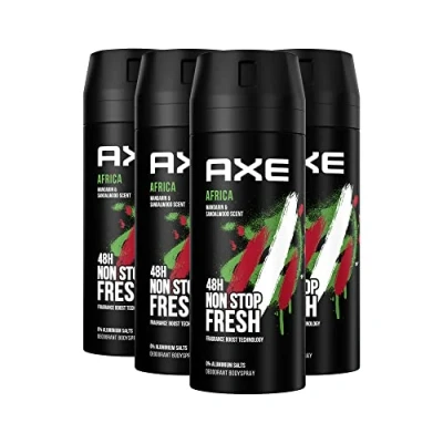 Abbildung von Axe Bodyspray Africa Deo ohne Aluminium bekämpft geruchsbildende Bakterien und unangenehme Gerüche 150 ml 4 Stück