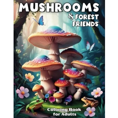 Abbildung von Mushrooms &amp; Forest Friends Coloring Book for Adults: Mindful Nature Scenes with Mushroom Facts Relaxation and Stress Relief