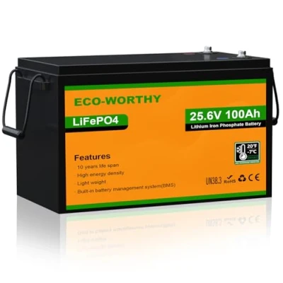 Abbildung von ECO WORTHY LiFePO4 100Ah 24V mit BMS Schutz und 4000 15000 Zyklen,Lithiumbatterie für Wohnmobilen, Wohnwagen,Solaranlage Komplettset