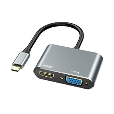 Abbildung von ABLEWE USB C zu HDMI VGA Adapter mit 4K HDMI,1080P VGA, 2 in 1 Type Hub,Thunderbolt 3 auf HDMI+VGA für MacBook/MacBook Pro/Air,Chromebook Pixel,LenovoYoga,Dell XPS 13,Samsung Galaxy usw
