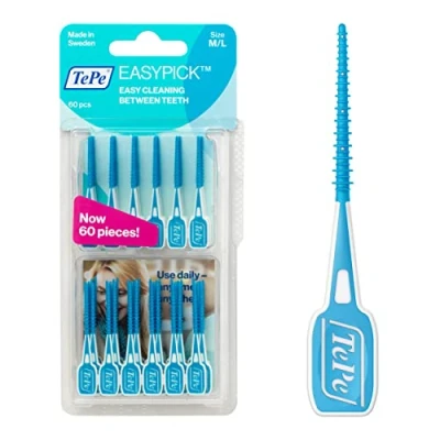 Abbildung von TePe Interdentalbürsten EasyPick Dental Stick, 120 Stück (Doppelpack 2x 60 Stück), Effektive Interdentalreinigung, Sanfte Zahnpflege in Größe M/L