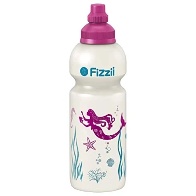 Abbildung von Fizzii Kinder und Freizeittrinkflasche 600 ml (auslaufsicher bei Kohlensäure, schadstofffrei, spülmaschinenfest, Motiv: Meerjungfrau)
