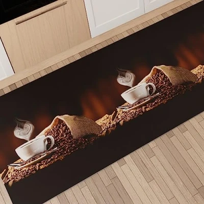 Abbildung von PETTI Artigiani Italiani Teppich für Küche, rutschfest und waschbar, 52 x 380 cm, Design Kaffee 1 100% Made in Italy
