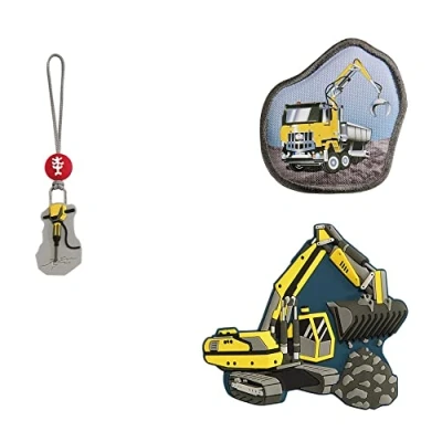 Abbildung von Step by Magic MAGS Building Site Kalle, grau gelb, 3 teilig, 2 Magnet Applikationen und 1 Anhänger, Ergänzung für Schulranzen oder Vorschulrucksack