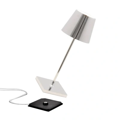 Abbildung von Zafferano Poldina Pro Mini Kabellose LED Tischlampe Aufladbar Dimmbare Touch Akku Lampe mit Galvanischem Finish Lichtfarbtemp. 2700 3000K Aluminium H30 (Glänzend Chrom)