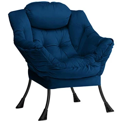 Abbildung von HollyHOME Ohrensessel Sessel Wohnzimmer Samtstoff Relaxsessel mit Stahlrahmen, Schlafzimmer Lesesessel Armlehnensessel Relax Armlehnen, Dunkelblau