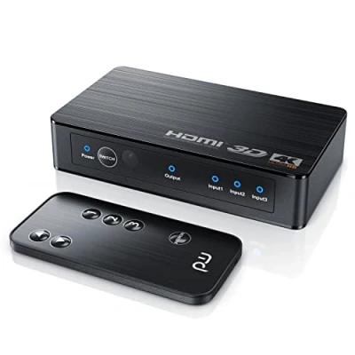 Abbildung von CSL HDMI 2.0 Verteiler 4k 60Hz 3 Port Switch mit Fernbedienung 2.0b Ultra HD 4096x2160 3840x2160 HDR 3D Ready HDCP 48 Bit Deep Color automatische Umschaltung Netzteil