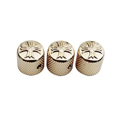 Abbildung von Guyker Guitar Bass Potentiometer Control Knobs with 6mm Dia. Shaft Pots 3PCS Cross Style Top Dome Speed Tone Volume Knob Replacement for Electric or Precision gold