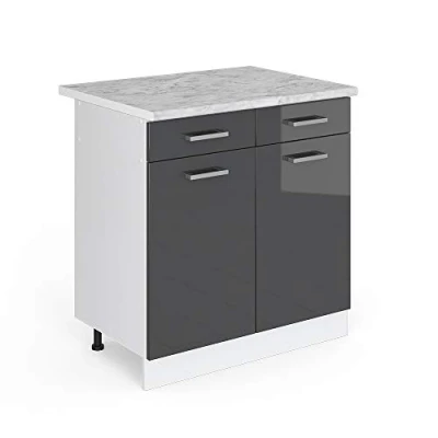 Abbildung von Vicco Küchenunterschrank R Line, Anthrazit Hochglanz/Weiß, 80 cm, AP Marmor