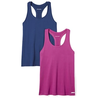 Abbildung von Amazon Essentials Damen Tech Stretch Racerback Tanktop (Erhältlich In Übergröße), 2er Pack, Fuchsia/Marineblau, L