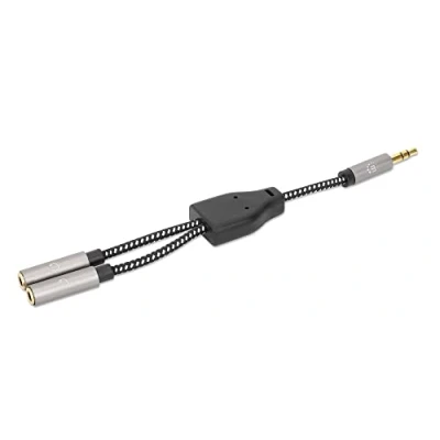 Abbildung von Manhattan 356114 Adapterkabel für Kopfhörer mit Splitter Audio Stereo AUX 15 cm schwarz