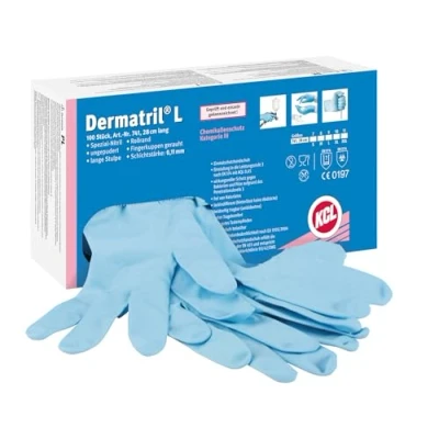 Abbildung von Honeywell KCL Dermatril® L 741 Einweghandschuhe für Rechts und Linkshänder, Nitril, wasserdicht, geeignet die Lebensmittel /Chemieindustrie, Blau, Größe 7, 074107081C (SCHACHTEL mit 100 Stück)