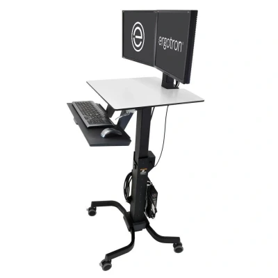 Abbildung von Ergotron WorkFit C Dual mobiler Steh Sitz Arbeitsplatz mit patentierter CF Technologie für Bildschirme bis 60,96cm (24&quot;)