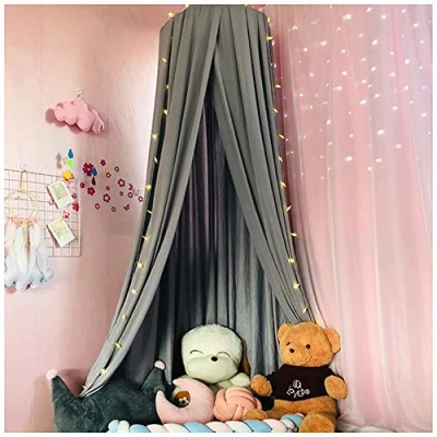 Abbildung von Betthimmel Baldachin für Kinderzimmer Bettvorhang Babyzimmer Deko Spiel Zelt Schlafzimmer Moskitonetz Kinderbett Rauchfarben(Höhe:2.5M)