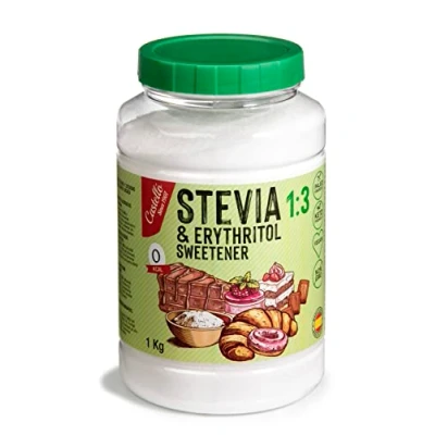 Abbildung von Stevia + Erythrit 1:3 Süßstoff 1g = 3g Zucker 100% Natürlicher Zuckerersatz 0 Kalorien Glykämischer Index Keto und Paleo Netto Kohlenhydrate Kein GVO Castello since 1907 1 kg