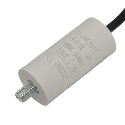 Abbildung von Lumonic Anlaufkondensator mit Kabel 25cm I 4µF 450V 26x55mm 4uF Motorkondensator Kunststoffgehäuse Betriebskondensator für Pumpen, Rasen