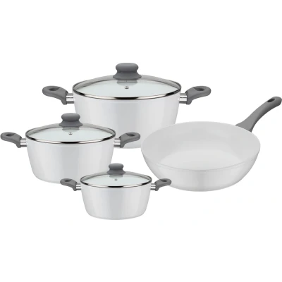 Abbildung von GSW Topf Set &quot;Fiona&quot;, Aluminium, (Set, 7 tlg., je 1 Kochtopf Ø 16/20/24 cm, 1x Schmorpfanne 24 cm), weiß mit Softtouch Griff kratzfeste ILAG CERAMICVeredelung, Induktion