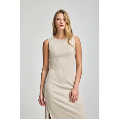 Abbildung von Polo Club Damen Langes Rippkleid Beige Mit Gesticktem Monogramm Xl