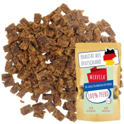 Abbildung von MERVELA® Premium Pferd Kauwürfel für Hunde, 500g Ideal als Trainingsleckerli 100% Natürliches Pferdefleisch Hypoallergen Sensible Hunde Made in Germany