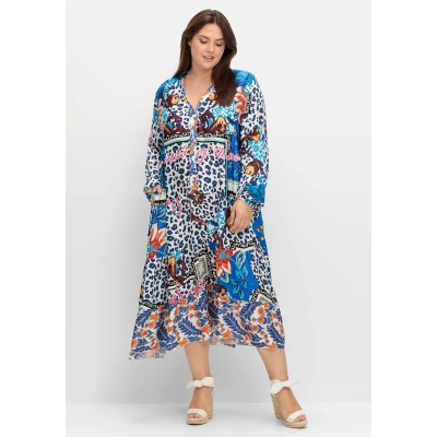 Abbildung von Sheego Druckkleid &quot;Große Größen&quot;, mit Volantstufen und Ballonärmeln