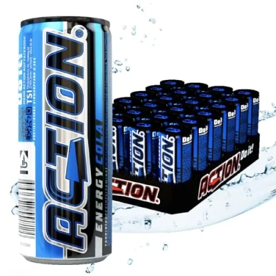 Abbildung von ACTION Energy Drink Cola (48 x 250ml) inkl. Pfand Erfrischungsgetränk Energiekick mit erhöhtem Koffeingehalt 32mg/100ml Koffein Energiegetränk für verbesserter Fokus