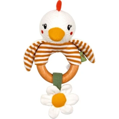 Abbildung von Holzrassel Huhn für Babys, Stofftier mit Stickerei und Holzring, 17 cm