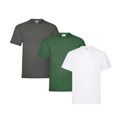 Abbildung von Fruit of the Loom Herren Heavy T Shirt 3er Pack, 1 x Weiß, Graphit, Flaschengrün und HL Kauf Notizblock, XL