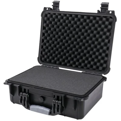 Abbildung von HMF Werkzeugkoffer Robuster Outdoorkoffer mit Druckausgleichsventil und Rasterschaumstoff, Outdoor Koffer wasserdicht staubdicht, 41 x 32 17,5 cm, schwarz