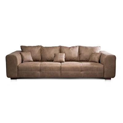 Abbildung von CAVADORE Big Sofa Mavericco / Braune Couch im modernen Design in Lederoptik Inklusive Rückenkissen und Zierkissen 287 x 69 108 cm (BxHxT) Mikrofaser Braun