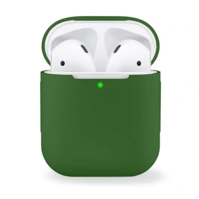 Abbildung von MyGadget Silikon Hülle kompatibel mit Apple AirPods 1 &amp; 2 Generation Schutzhülle [Qi kompatibel] Etui Soft Silikonhülle Case Tasche in Olivgrün