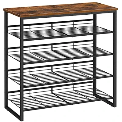Abbildung von HOOBRO Schuhregal, 5 lagiger Schuhschrank, verstellbare Schuhablage, flach oder neigbar, für 12 16 Paar, stabil, Eingang, Flur, Wohnzimmer, Schlafzimmer, Vintagebraun Schwarz EBF08XJ01