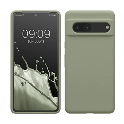 Abbildung von kwmobile Hülle kompatibel mit Google Pixel 7 Silikon Handy Case Handyhülle weiche Oberfläche kabelloses Laden Graugrün