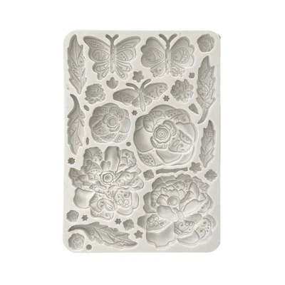 Abbildung von Stamperia Old Lace Silicon Mould A5 Butterfly and Flowers (KACMA544)