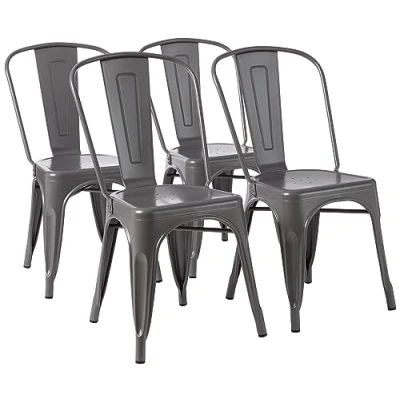 Abbildung von Amazon Basics Esszimmerstühle aus Metall, 4 Stück im Set, 51 x 43 85 cm, Dunkelgrau