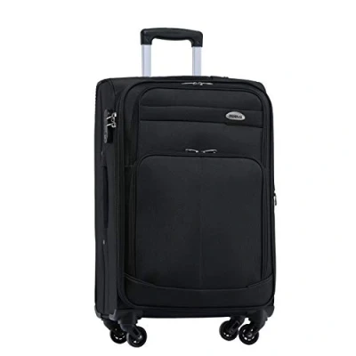 Abbildung von BEIBYE Leichter Stoffkoffer Kofferset Trolley Außentaschen Dehungsfuge mehr Stauraum mit Zahlenschloss (Schwarz, XL Großer Koffer 74cm)