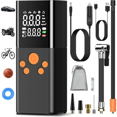 Abbildung von Elektrische Luftpumpe Akku Kompressor Pump Electric 150PSI 10000mAh Tragbarer mit Digitale LCD Bildschirm Pressure (Schwarz)