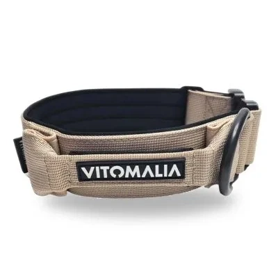Abbildung von VITOMALIA® Taktisches Hundehalsband, 5 cm Breit: Stabiles Nylon, Magnet Handgriff, Sicherheitsschnalle, hundehalsband große Hunde (Beige, 5cm/L = 45cm 60cm)