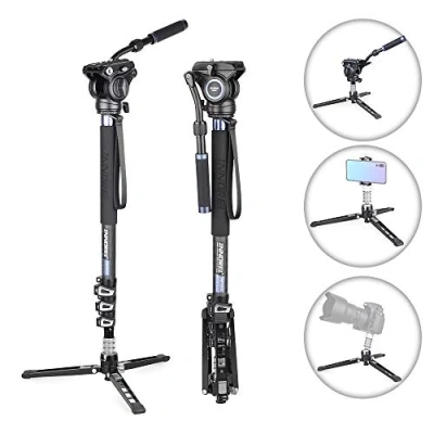 Abbildung von Kamera Einbeinstativ Kit, INNOREL VM70CK, Kohlefaser Video Bein mit F60 Fluidkopf und Stativfuß für DSLR Videokameras, wiegt nur 1,8 kg, Belastbarkeit 6kg